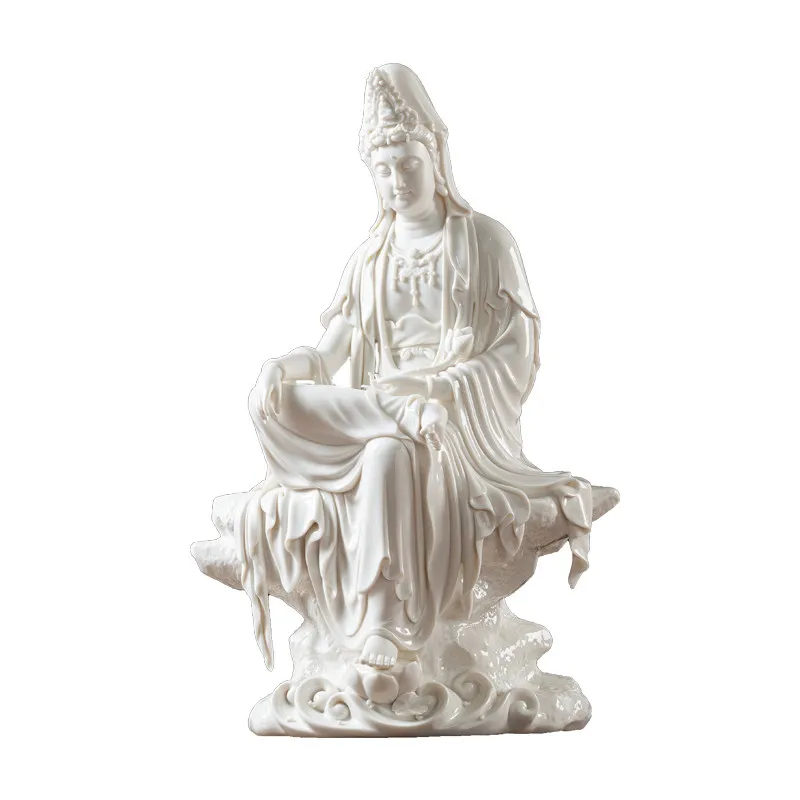 CZ ceramic Guanyin Bodhisattva Buddha statue with lotus in Guanyin Zen living room entrance club decoration