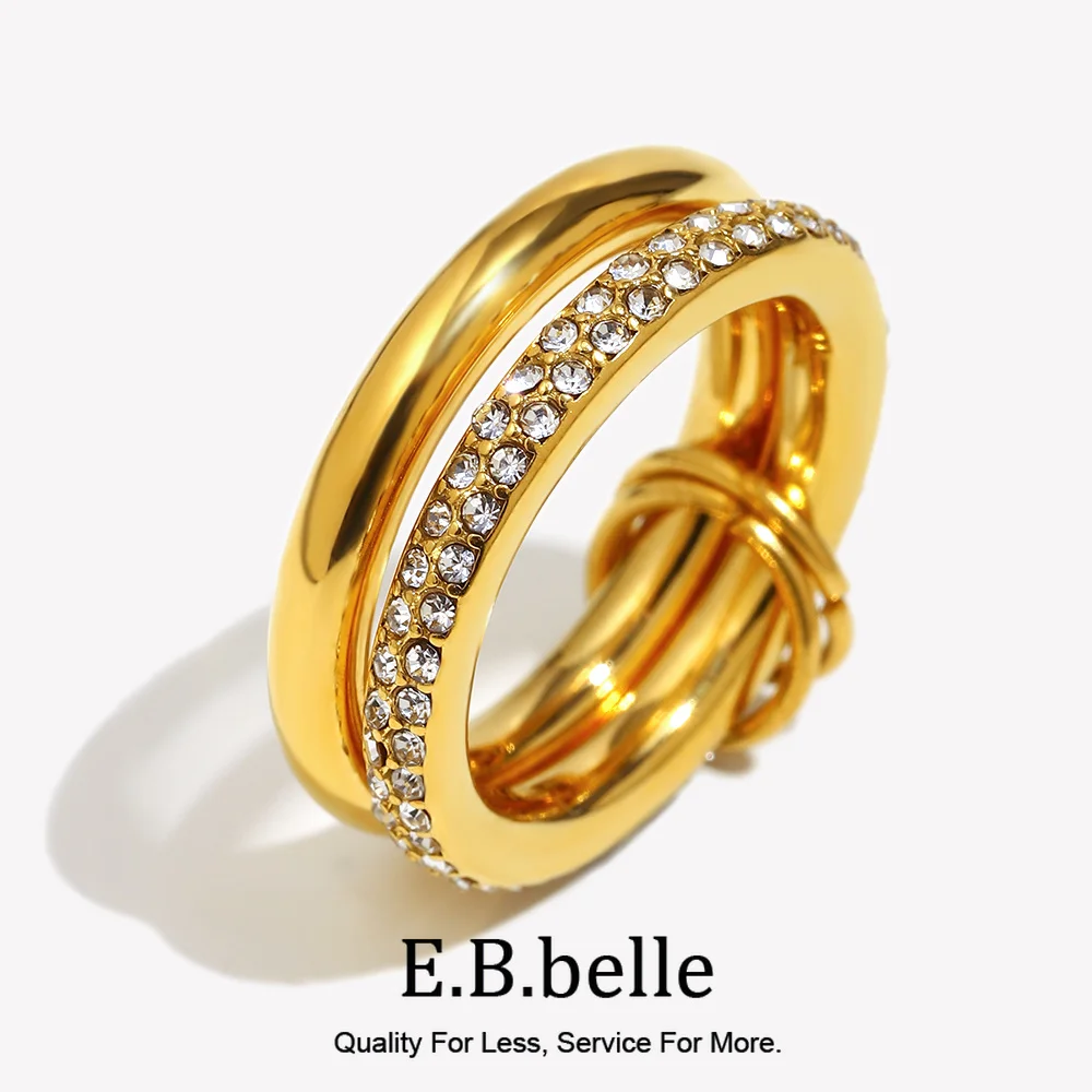 E.B.belleEdelstahl Luxus Doppelschicht Strass Ring 18k vergoldet Party Hypoallergen Mode Damen Schmuck Charm