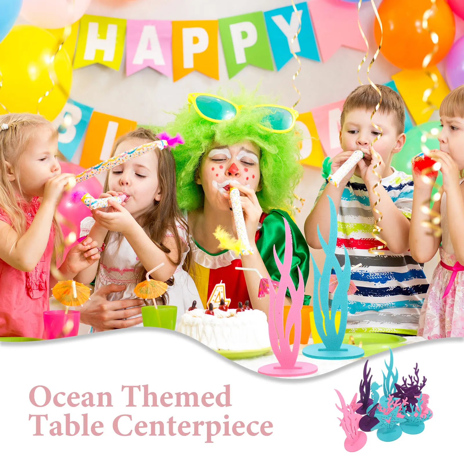 

12pcs Ocean Themed Table Centerpiece Mermaid Birthday Decoration Felt Party Ornament Reusable Home Garden Decor Ocean Theme