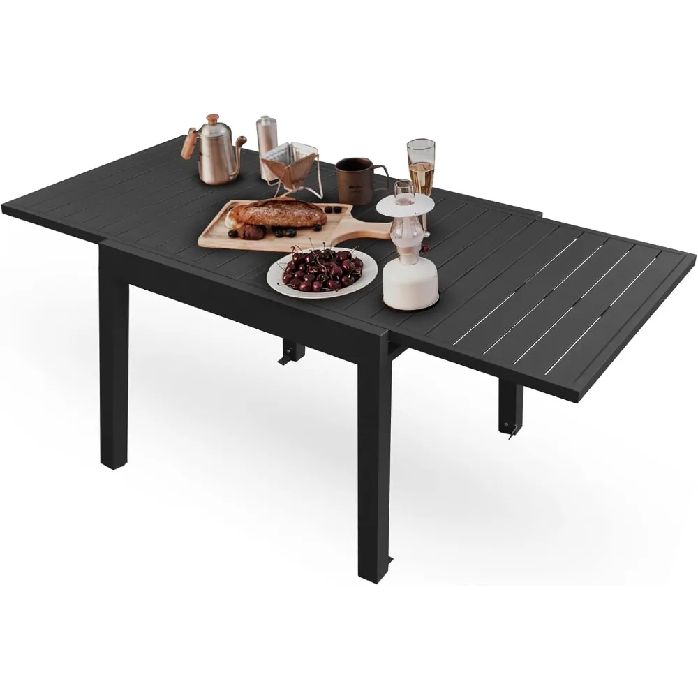 

Domi Patio Dining Expandable Table, Metal Aluminum Outdoor Table for 4-6 Person Rectangular Table for Garden Lawn Porch Bistro