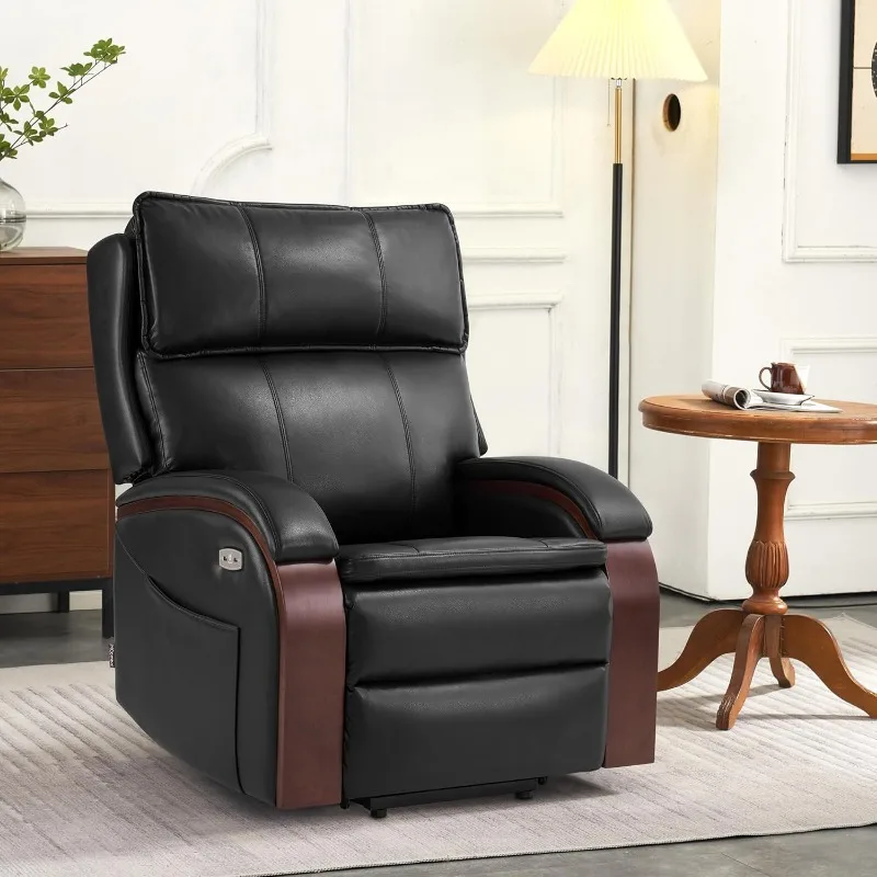 Power Lift Recliner Chair Sofa with Massage and Heat, Adjustable Headrest for Elderly People, Solid Wood Armrest, USB Ports