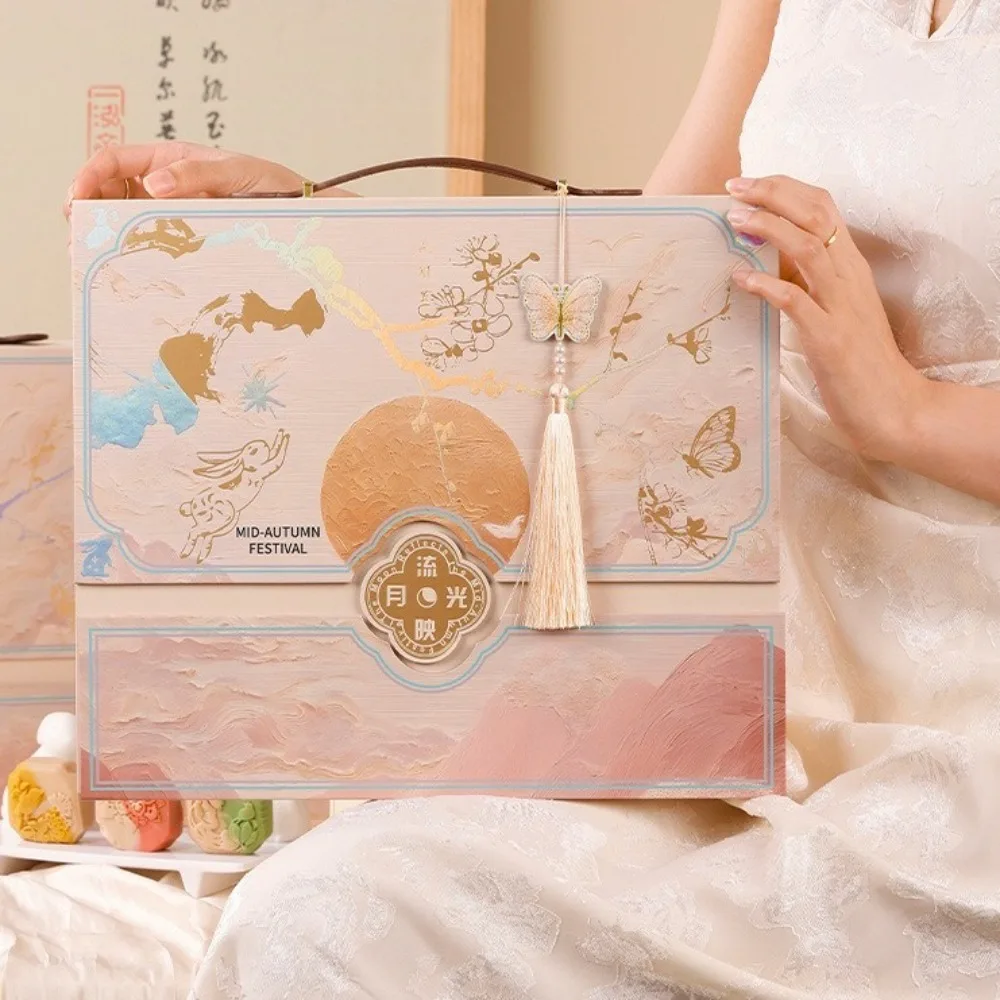 Caja de regalo de estilo chino para mediados de otoño, 6/8 rejillas, caja de pastel de Luna de alta calidad, caja vacía, caja de embalaje crujiente de yema de huevo de lujo