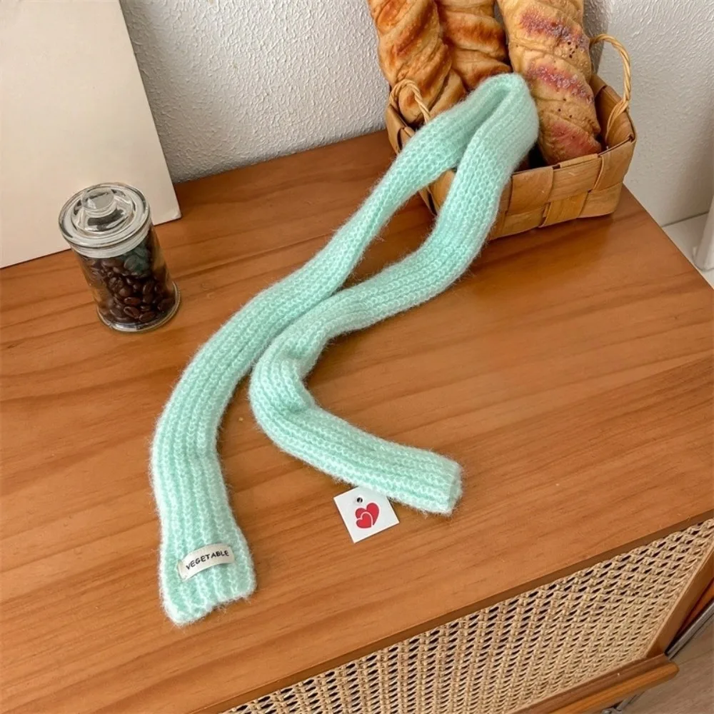 

Простые однотонные длинные узкие шарфы Y2K, вязаный шарф с лентой, сохраняющий тепло, милый шарф в корейском стиле на открытом воздухе