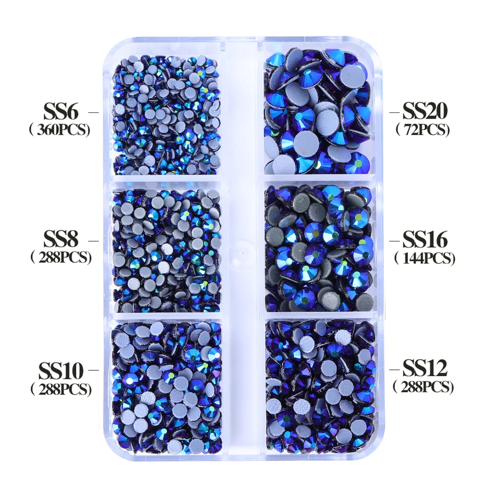 SS6-SS20 1440Pcs Mixed Sizes Glass Hotfix Rhinestones 6Grid Box Flat Back Glitter Crystal Strass Iron On Rhinestones for Clothes