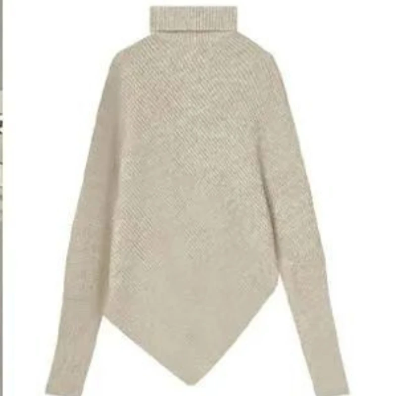 Irregular High Neck Solid Color Sweater for Women In Autumn and Winter 2024, Loose and Lazy Style Knitted Top, Thickened