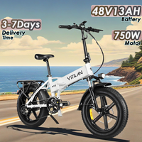 E-Bike 750W Motor 48V13AH Removable Battery Hydraulic Brakes Electric Bike 20-Inch Fat Tire Folding Commuting Electric Bicycle