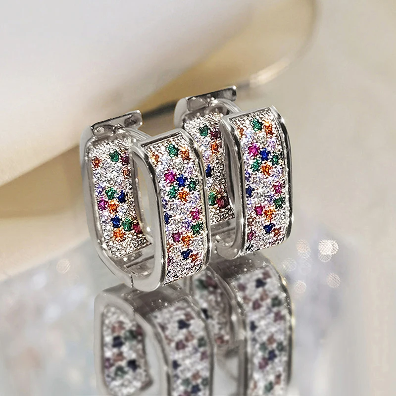 Huitan Women's Hoop Earrings with Colorful Cubic Zirconia Sparkling Daily Female Earrings Modern Fashion Jewelry Drop Shipping