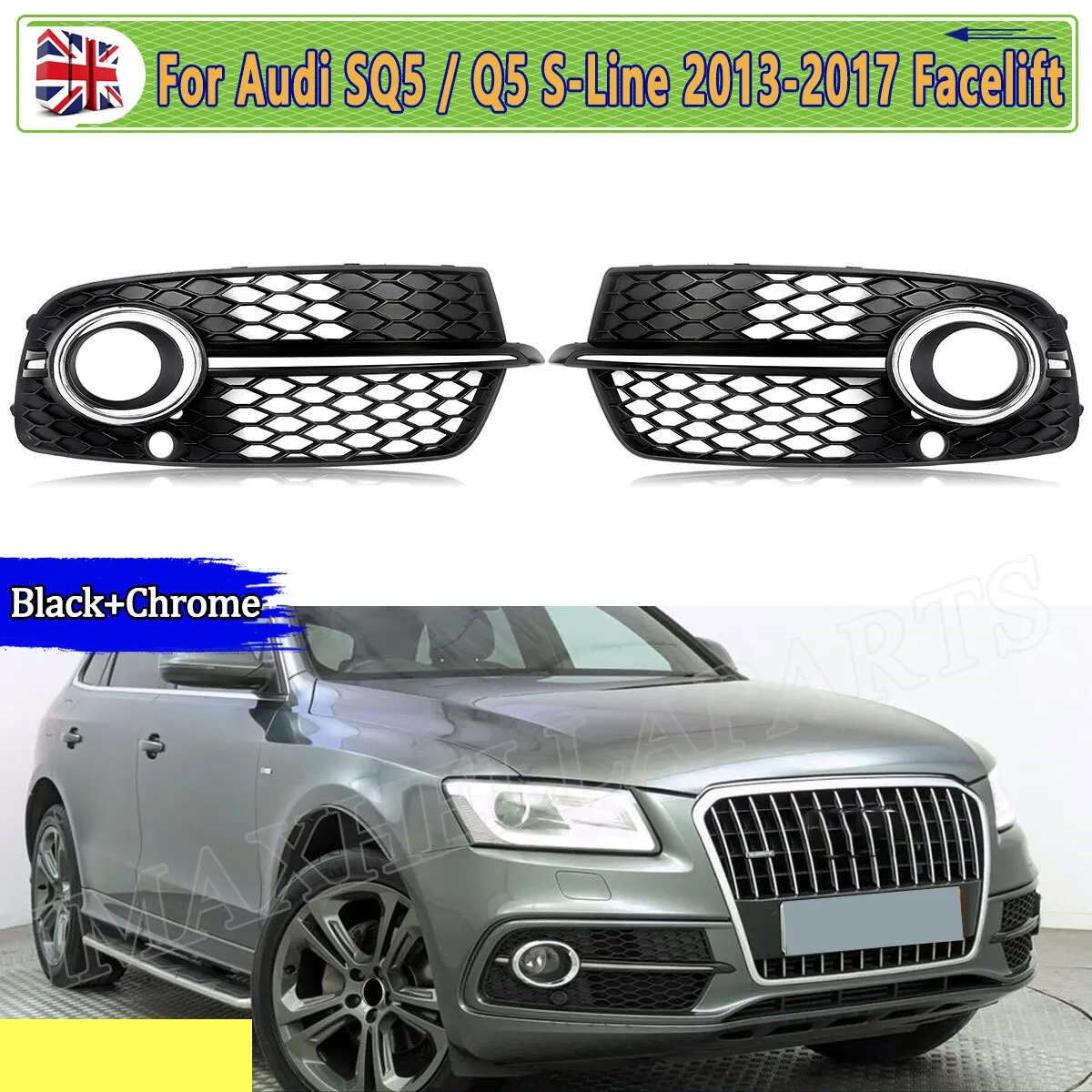 

Передняя левая и правая крышка противотуманной фары для Audi Q5 S-Line 2013 2014 2015 2016 2017 SQ5, крышка решетки передней противотуманной фары, хромированная отделка