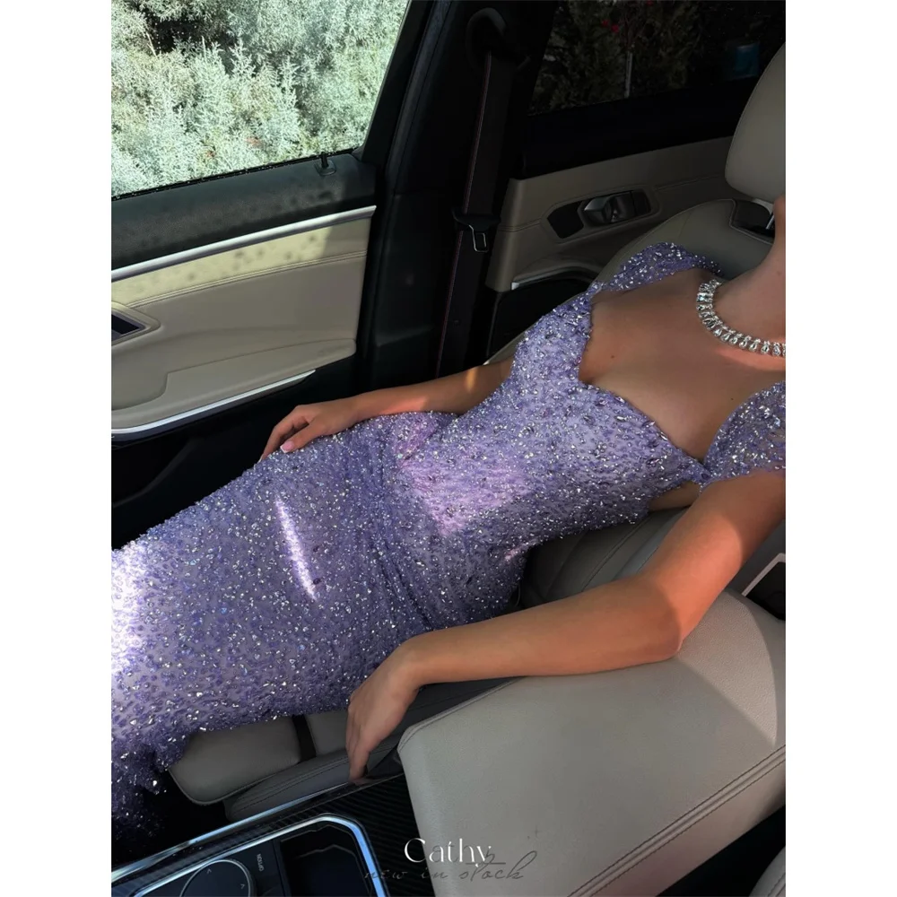 

Cathy индивидуальное фиолетовое роскошное платье русалки со стразами для выпускного вечера с открытыми плечами, платья de noiva длиной до пола, торжественное вечернее платье