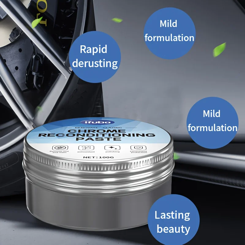 Chrome Shine Restorer for Car Windows & Metal Surfaces - Rust Remover and Polishing Paste, Removes Stains & Oxidation, Restores