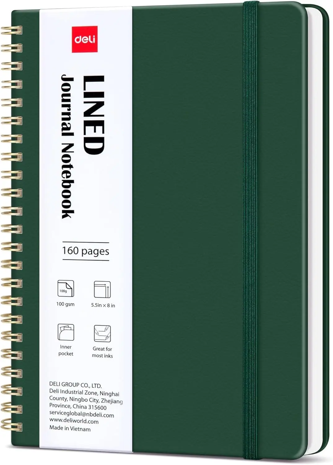 

Dark Green Lined Spiral Journal Notebook, 160 Pages, A5 Hardcover, College Ruled, Perfect for Work & School
