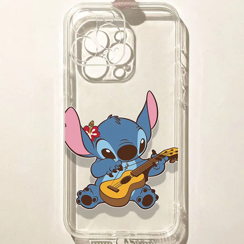 Disney Stitch Guitar Phone Case For iPhone 15 14 13 12 11 Pro Max XR XS X 12 13 MINI 7 8 Plus Y2K Girl Shockproof Clear Cover