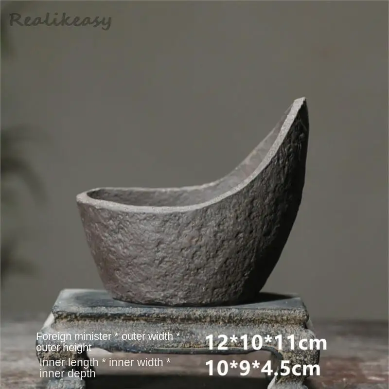 Chinese Purple Sand Flower Pot Creative Handmade Moon shaped Flower Pot Ceramic Bonsai Pot Home Desktop Decoration Pot 1PCSLE655