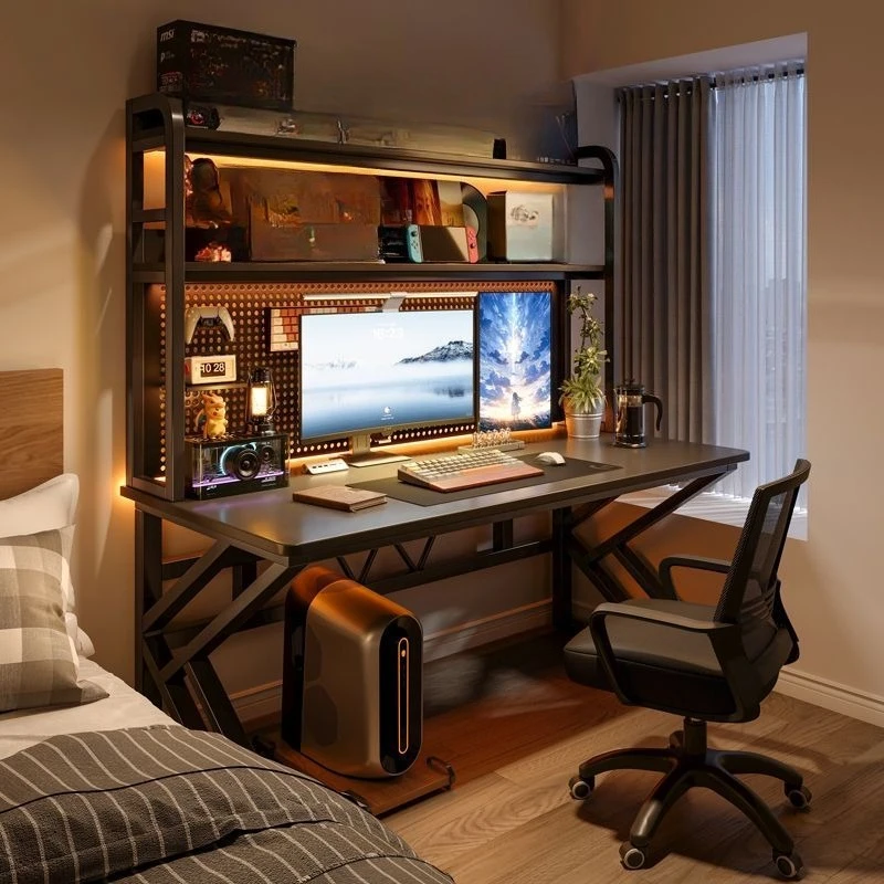 

Desktop Computer Desk Household Desk Bookshelf Integrated Table Desk Hole Board Study Table Bedroom E-sports Table and Chairs