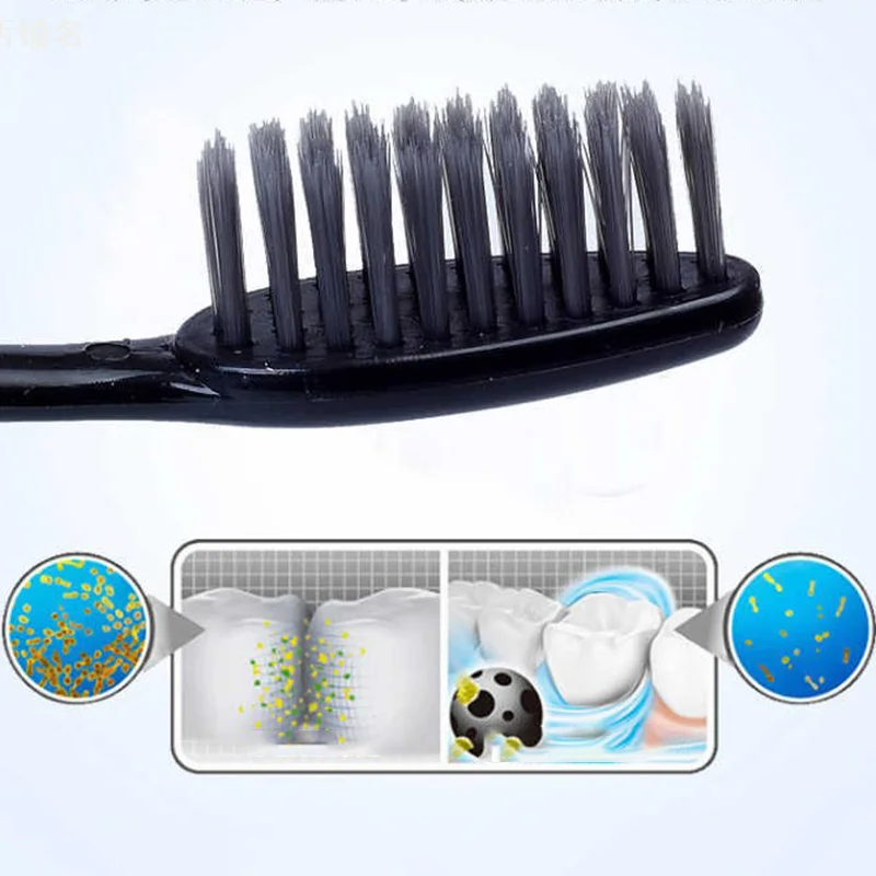 Brosses à dents souples en bambou pour adultes, charbon de bois, 10 pièces