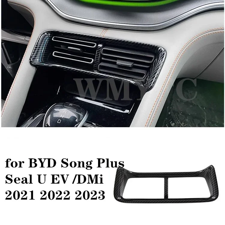 Fit For BYD Song Plus Seal U EV DMI 2021 2022 2023 Carbon Fiber Middle Air Vent Outlet Cover Trim Frame Molding Garnish