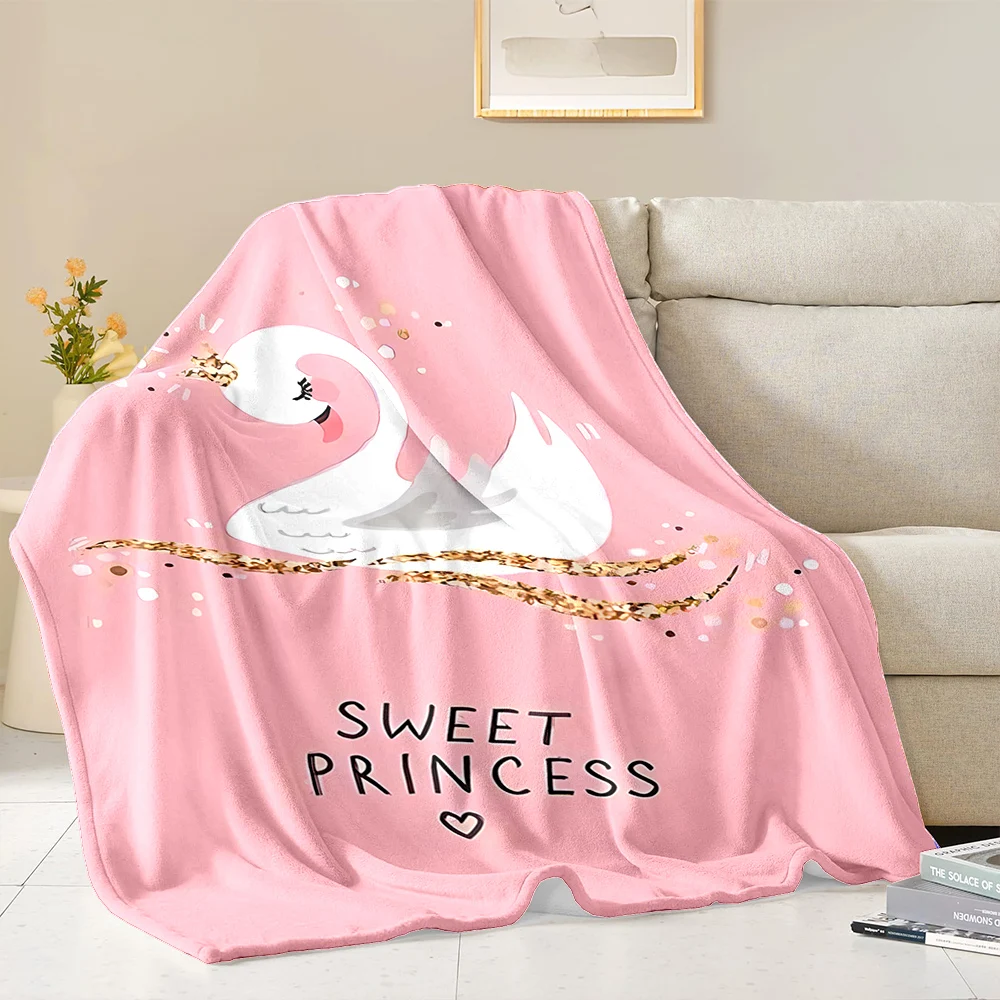 3D Elegant Cute Swan Flannel Blanket Sofa Bed Cover Four Season Soft Fluffy Quilt Blanket Flannel Throw for Outdoor Leisure Nap