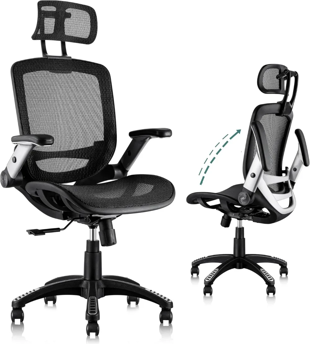 

GABRYLLY Ergonomic Office Chair, High Back Home Desk Chair with Headrest, Flip-Up Arms, 90-120° Tilt Lock