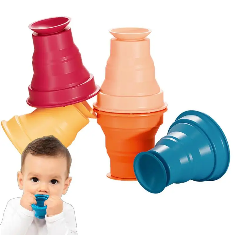 Silicone Collapsible Cups Collapsible Suction Cup Stackable Drinking Mugs Kids Colorful Drinking Mug Outdoor Travel Cute Drink