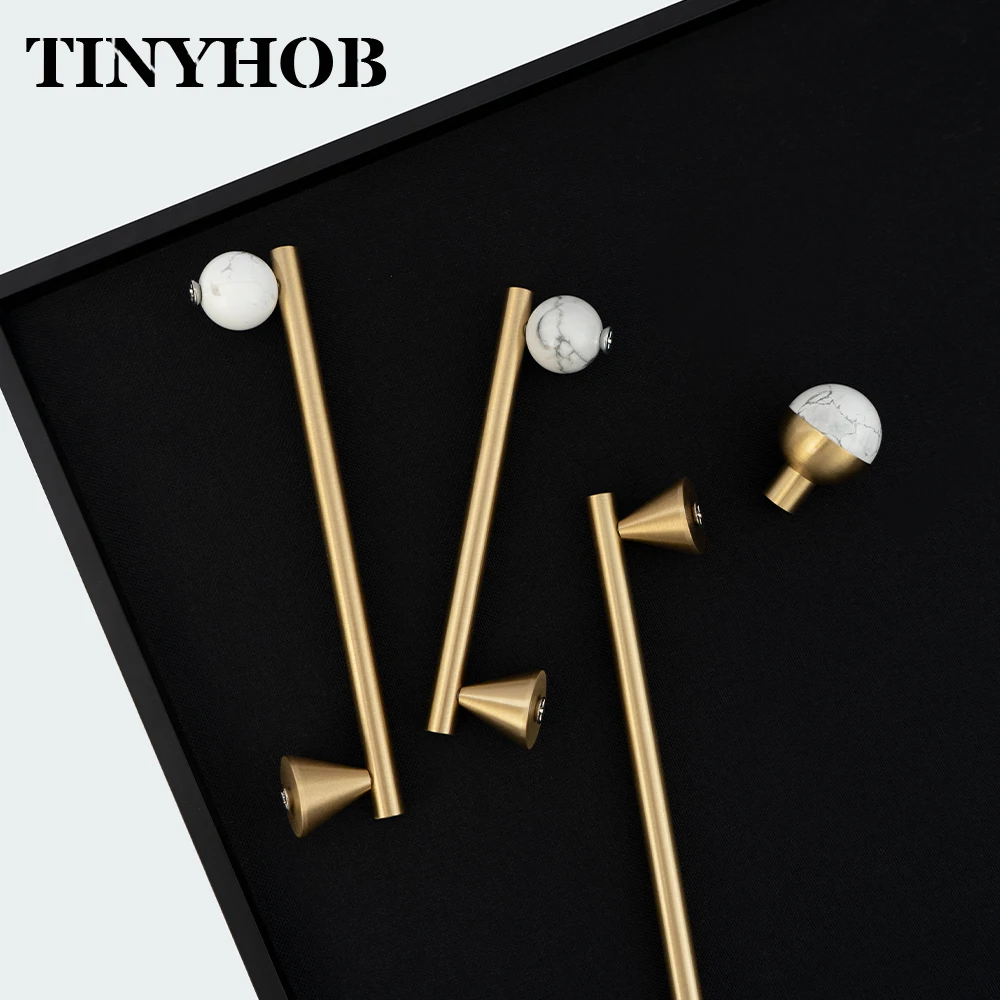 Natural Stone Bead Ball Brushed Brass Cabinet Pull Knob Combination Furniture Drawer for Wardrobe Cupboard Furniture Hardware