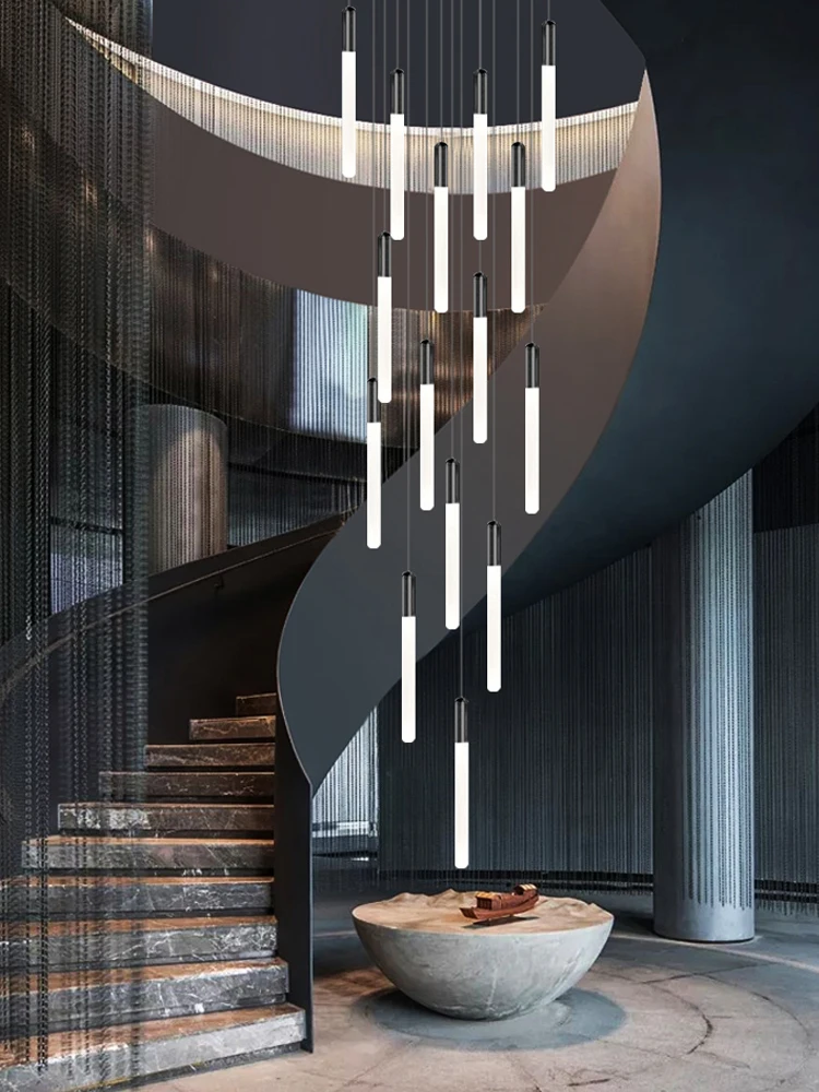 Modern LED Pendent Lamp Cylindrical Ceiling Lamp Simple Style Living Room Chandelier Villa Staircase