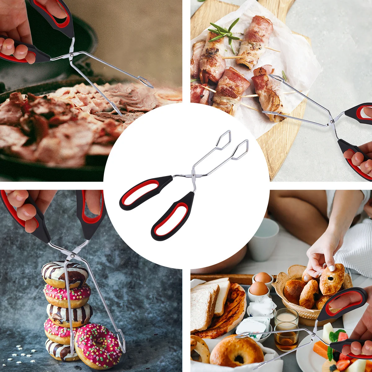 

3 Pcs Food Tongs Durable Lightweight Heat Resistant BBQ Grill Accessories Charcoal Plating Clamps Clip Kitchen Tools