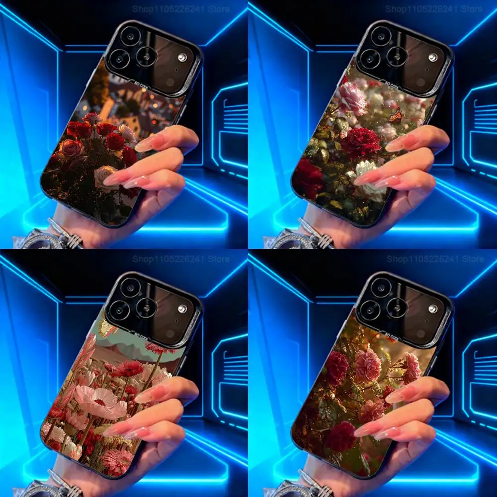 

Flower Color Painting Art Phone Case For iPhone 14,17,13,12,11,16,15,Mini,Pro,SE,XS,MAX,Black Matte Silicone Cover