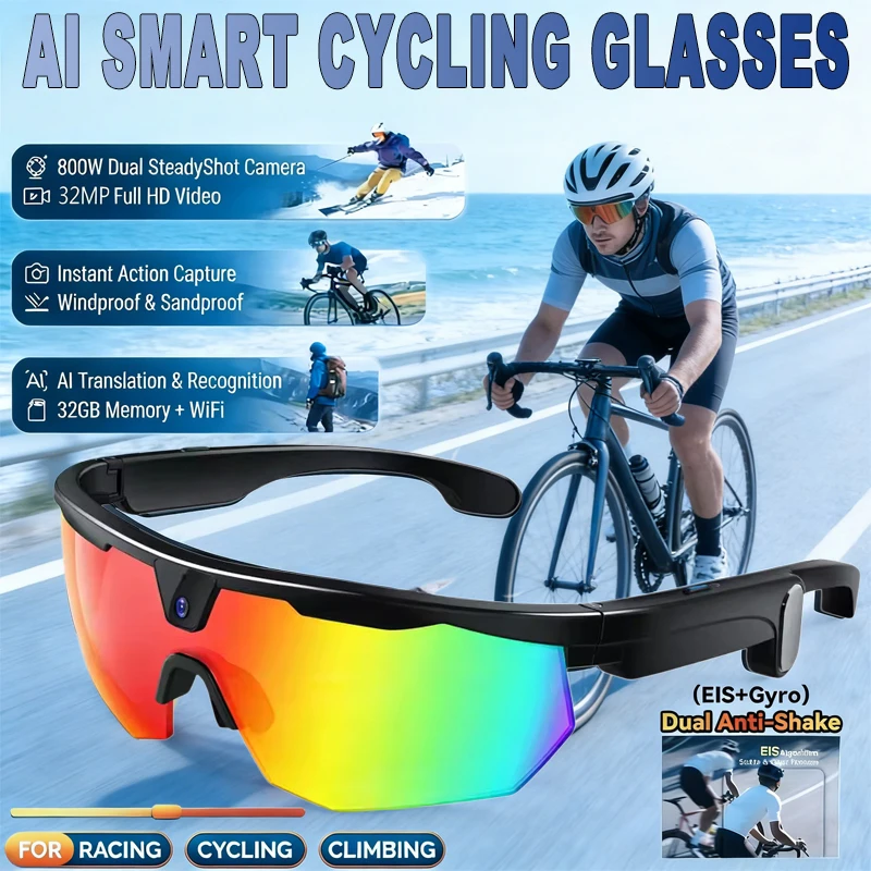 

Умные очки для катания на лыжах с ИИ 2026 года для мужчин: HD-камера 800W с защитой от тряски, записью видео, 3D-звуком и функцией AI-чат-звонков