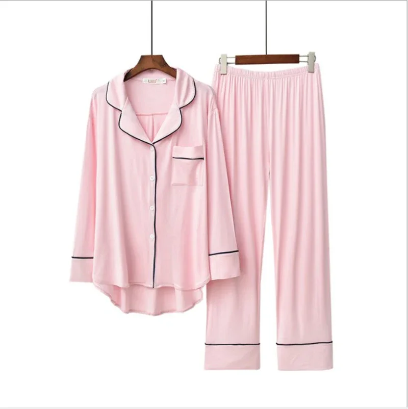 

2PCS Pajama Sets Women Long Sleeve Modal Loose Breathable Soft Lady Suit Womens Korean Style Home Clothing