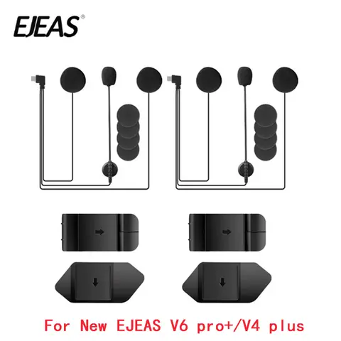 EJEAS V6 Pro + V4 Plus 오토바이 헬멧 인터콤 헤드셋 이어폰 (마이크 포함) 양면 테이프베이스 장착 클립