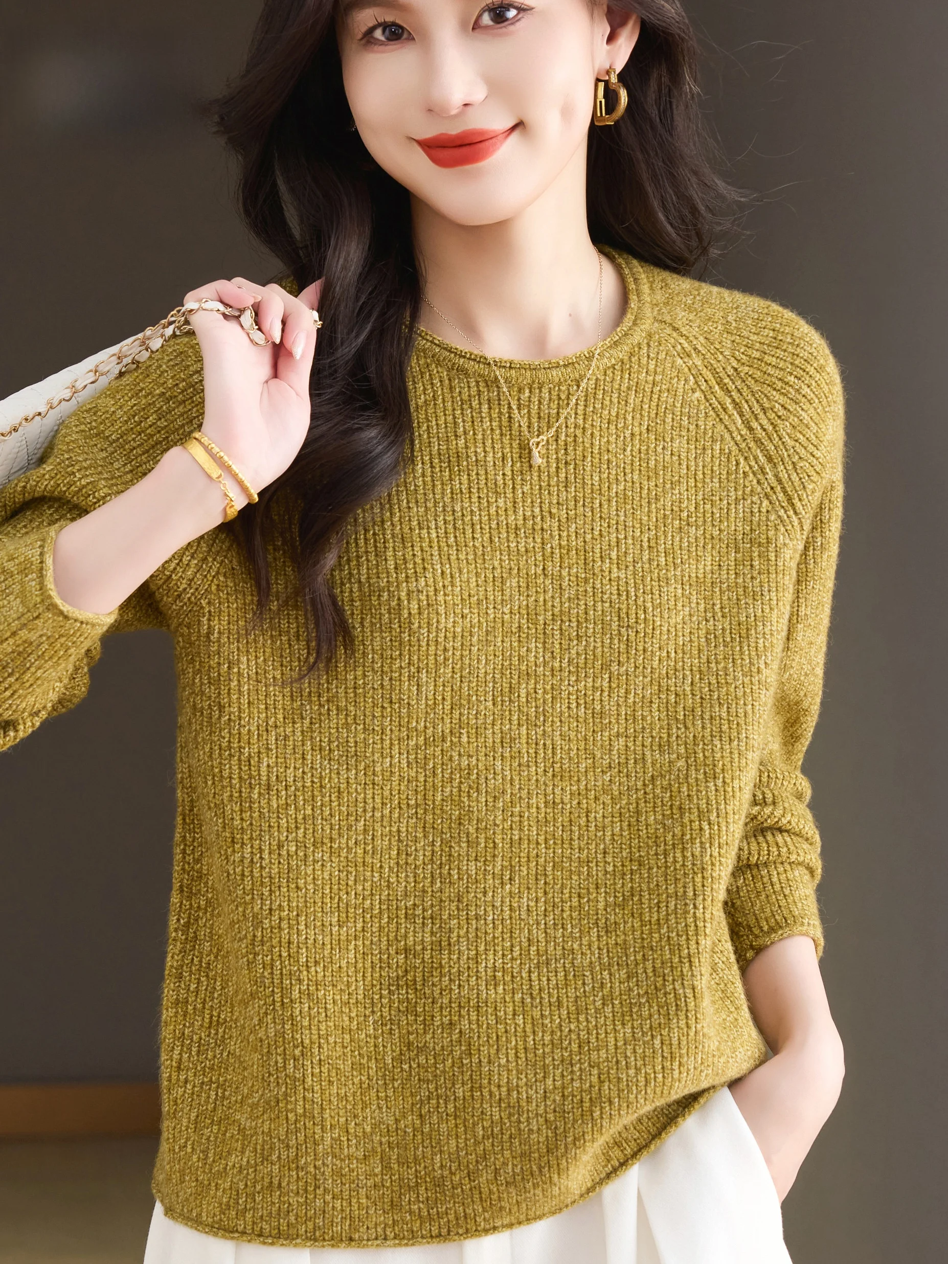 

Warm Thi Knitted Sweater round Ne Loose Base Layer Top for Middle-Aged And ly Women Faionable Autumn Winter Clothes