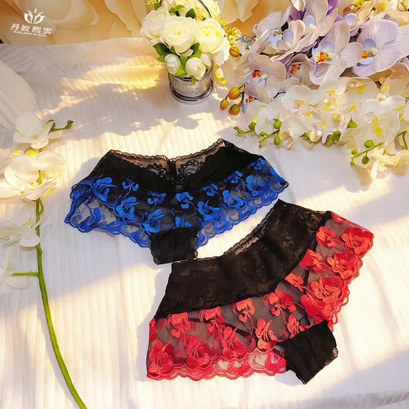【1pcs】lingeries femme ultra hot red blue embroidery sexy women underwear hot rose hollow daring women's lingerie women's clothes view 3