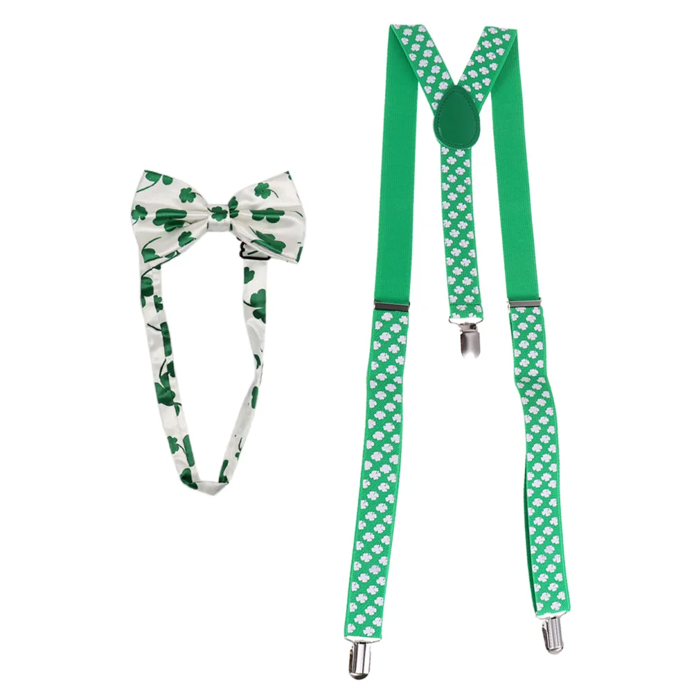 

2 Pcs Four-leaf Clover Straps and Bow Tie Set Party Suspender Shamrock Suspenders Dress up Accessory