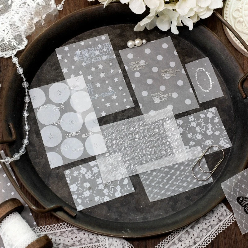 Vintage Lace Flower Star Dots Landscape Material Paper Creative DIY Junk Journal Collage Scrapbooking Stationery