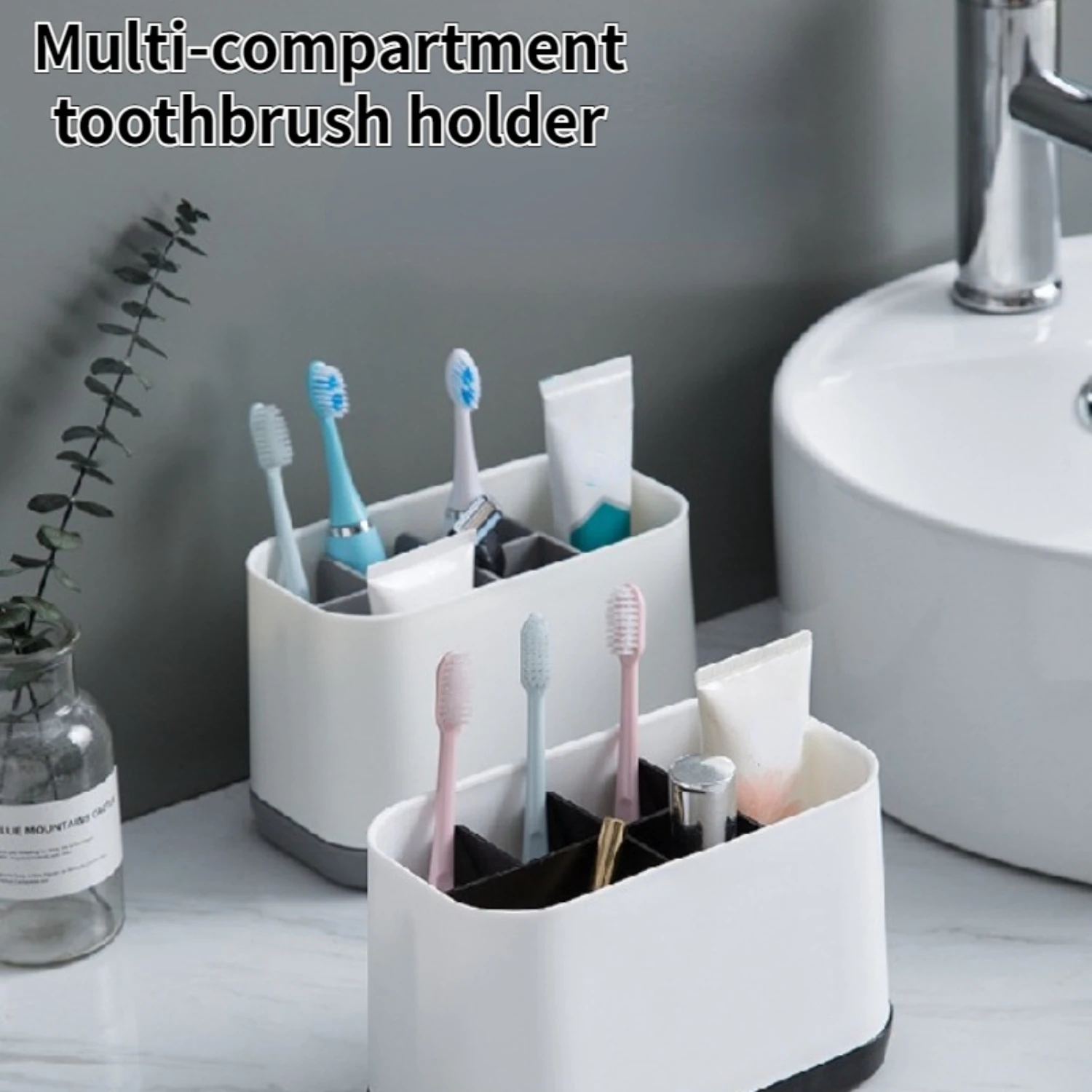 1pc Detachable Multi-Compartment Toothbrush And Toothpaste Holder, Plastic Bathroom Organizer, Hygienic  Rack For Bathroom Count