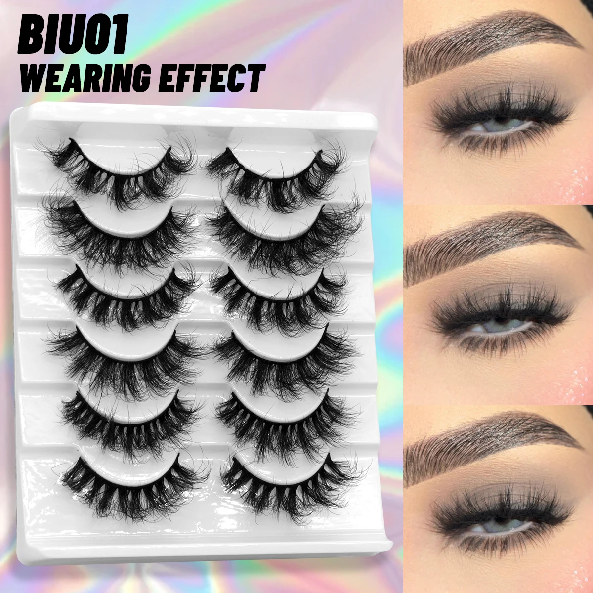 太いミンクの髪でふわふわの3Dメイク,5ペア,6ペア