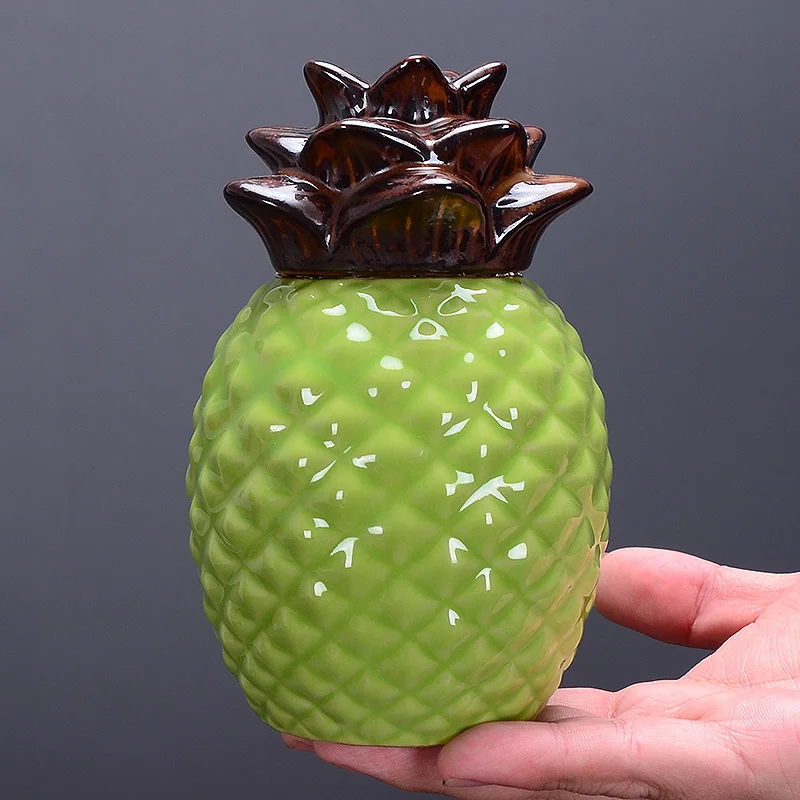 الإبداعية السيراميك الأناناس علبة شاي مقاوم للرطوبة مختومة Pu-erh الشاي الأسود الشاي الأخضر علبة حلوى الزفاف Wed #4