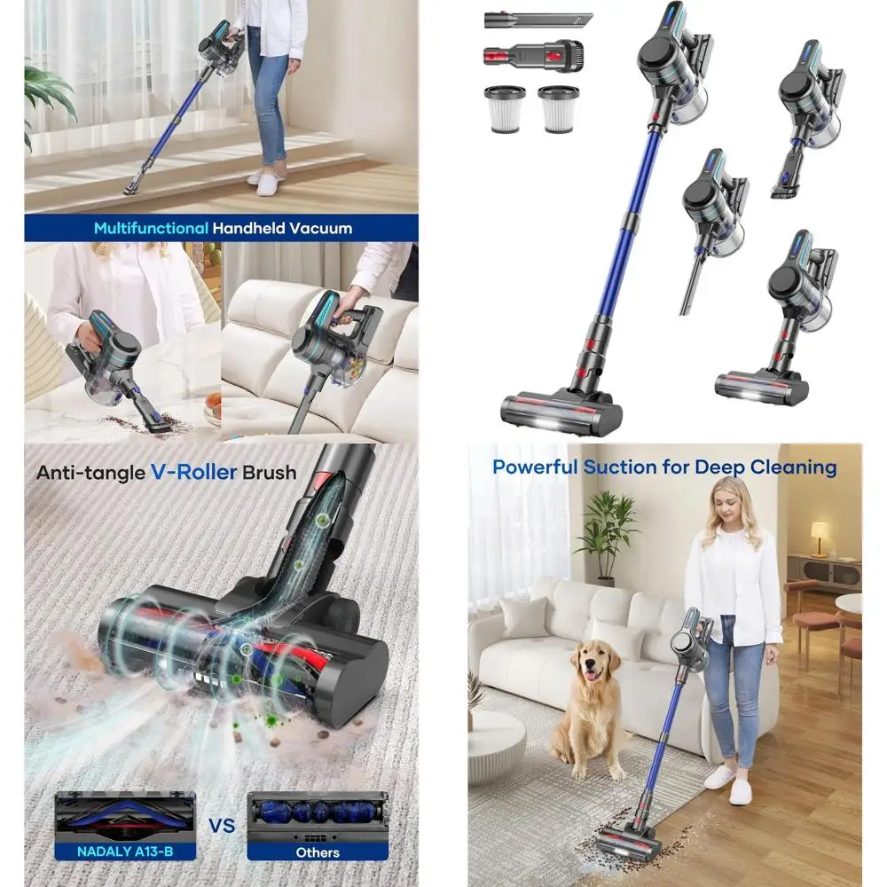 

Мощный беспроводной пылесос 8-в-1, время работы 45 минут, легкий, против запутывания, мусорная корзина объемом 1,5 л, идеально подходит для твердых полов, ковров, P