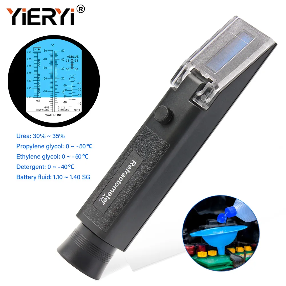 Yieryi 4-In-1 Antifreeze Refractometer With ATC Engine Fluid Glycol Point Tester For Car Battery Adblue Detergent Handheld Meter