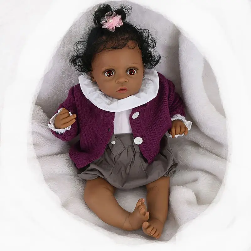 

Lifelike Reborn Baby Doll 50cm African American Black Skin Soft Full Vinyl Body Newborn Toddler Bebe Dolls Toy Gift for Girl