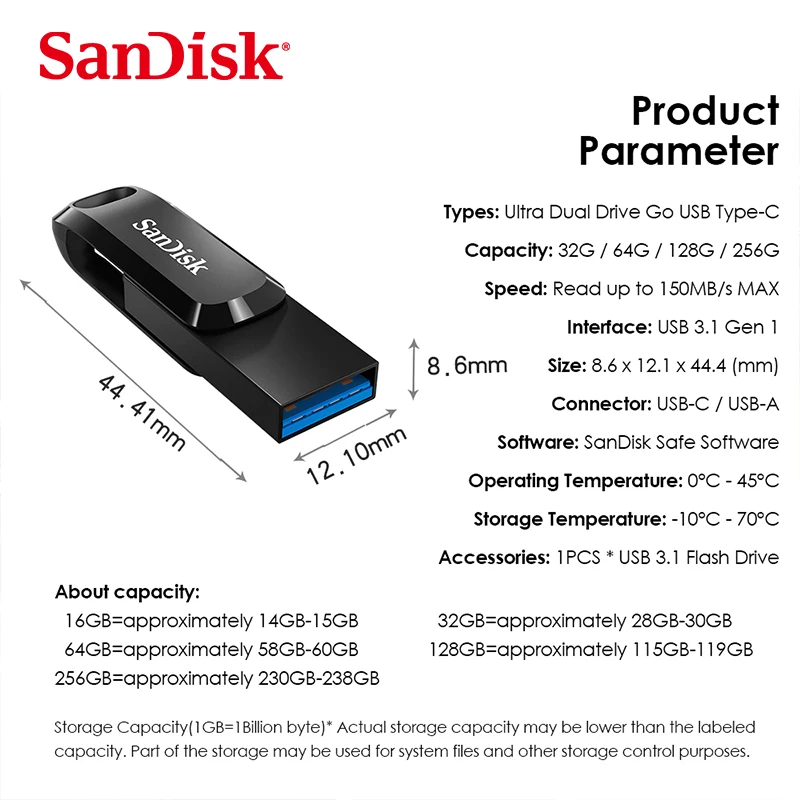 USB-флеш-накопитель SanDisk SDDDC3, 32-128 ГБ