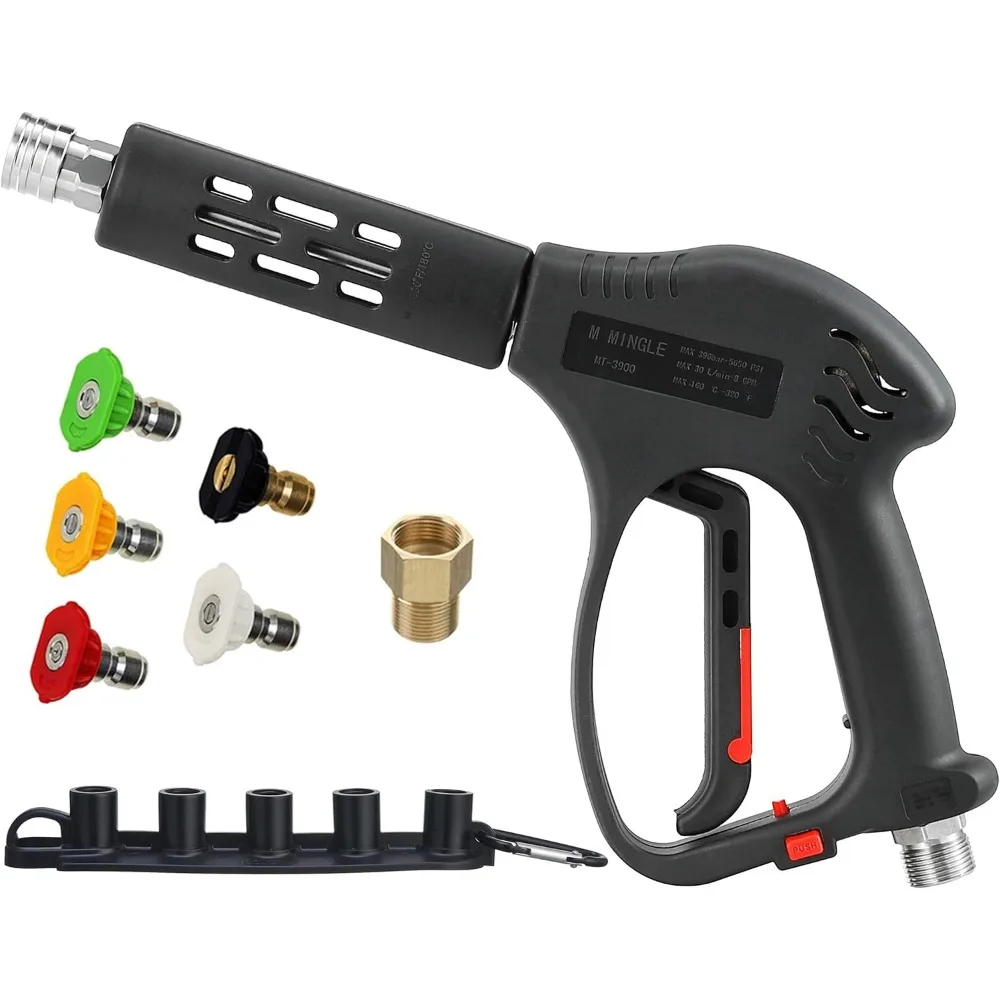 

Короткий пистолет для мойки высокого давления MINGLE, 5000 фунтов на квадратный дюйм, замена горячей и холодной воды, фитинг M22, 5 насадок