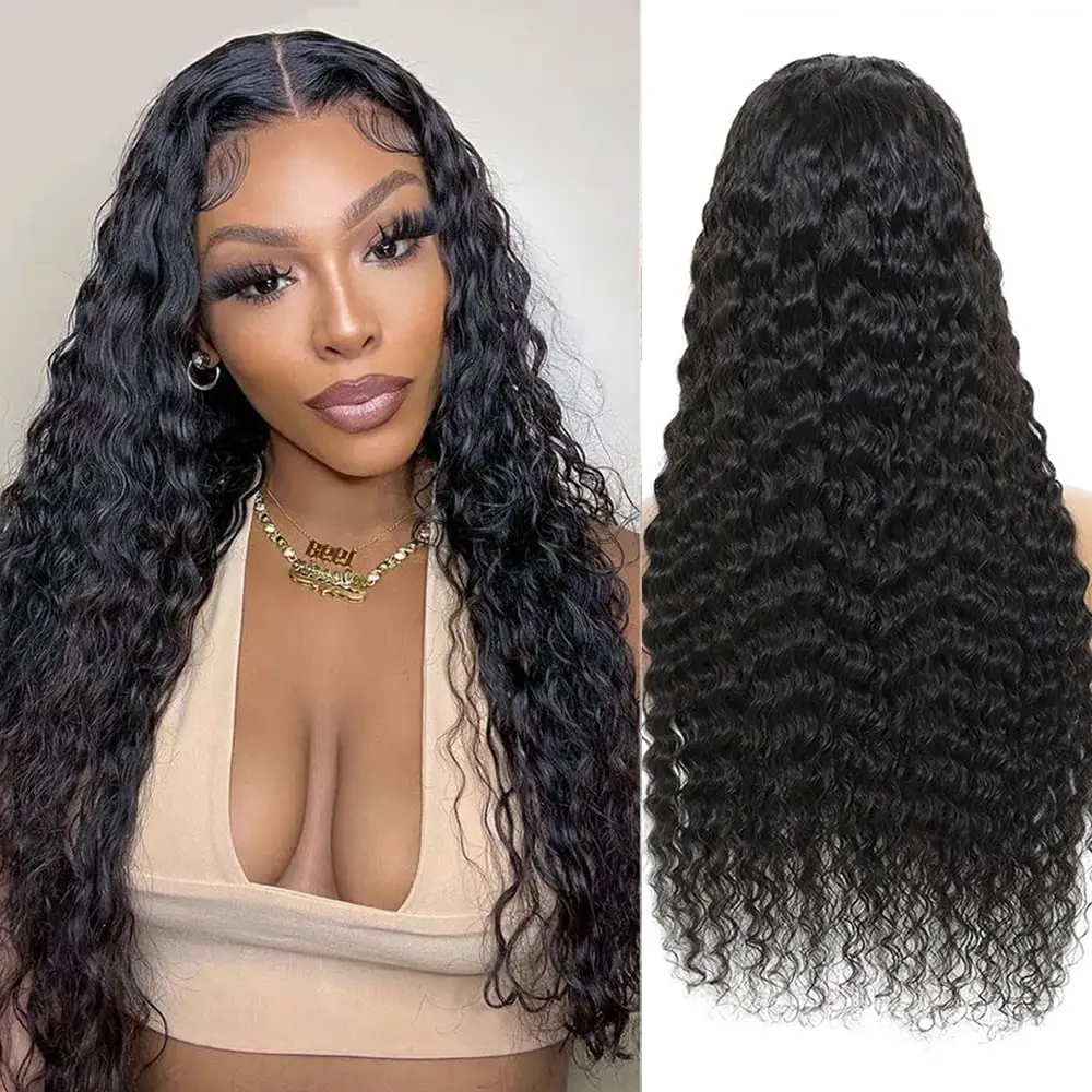 Brazilian Deep Wave Closure Wig 4x4 Transparent Lace Human Hair Wigs for Women Pre Plucked Natural Color Deep Curly Closure Wigs