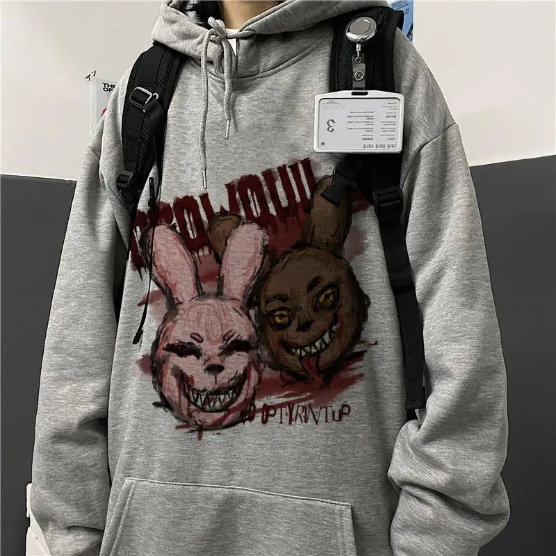 Autumn and Winter Korean Instagram Street Hip Hop Dark Rabbit Printed Hoodie Loose Hoodies for Men and Women Couple Top Trend