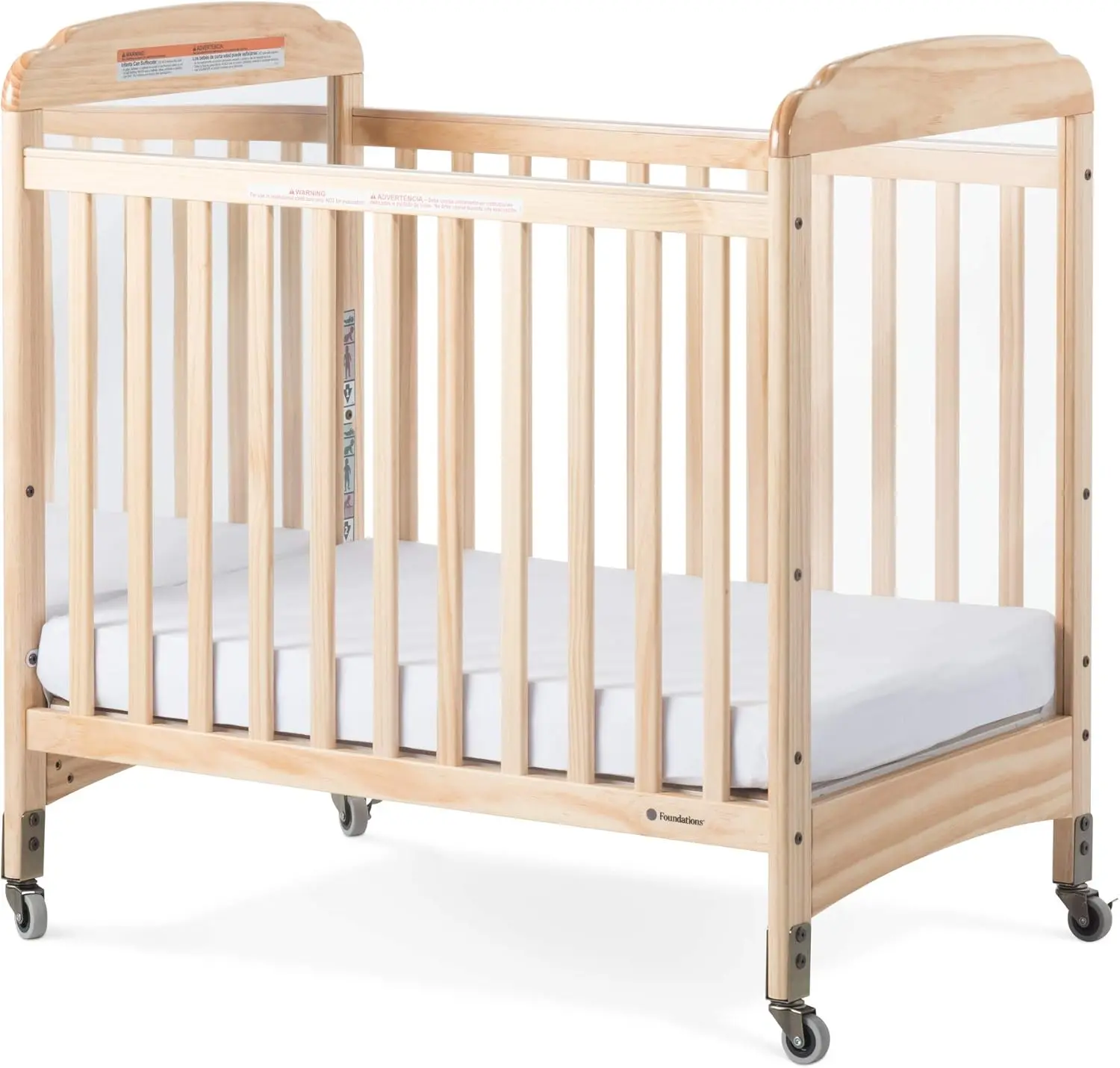 

Foundations Serenity Compact Daycare Crib, Fixed Side, Features Mirrorview End Panels and Slatted Side Panels, Durable Wood Cons