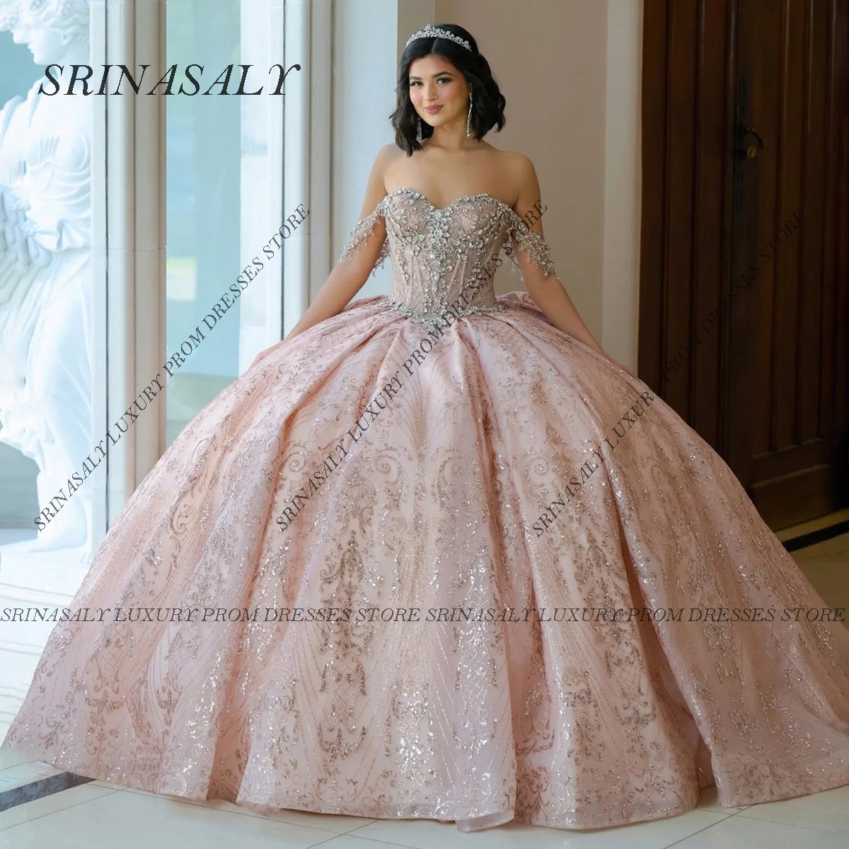 

Customized Princess Quinceanera Dress Ball Gown Mexican Handmade Flower Of Shoulder Beading Corset Sweet 16 Vestidos De 15 Años