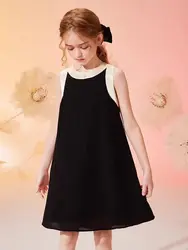 Summer Children's Elegant Slim Fit Black One piece Tank Top Dress Sleeveless Formal Occasion Party Dress 4-10Y