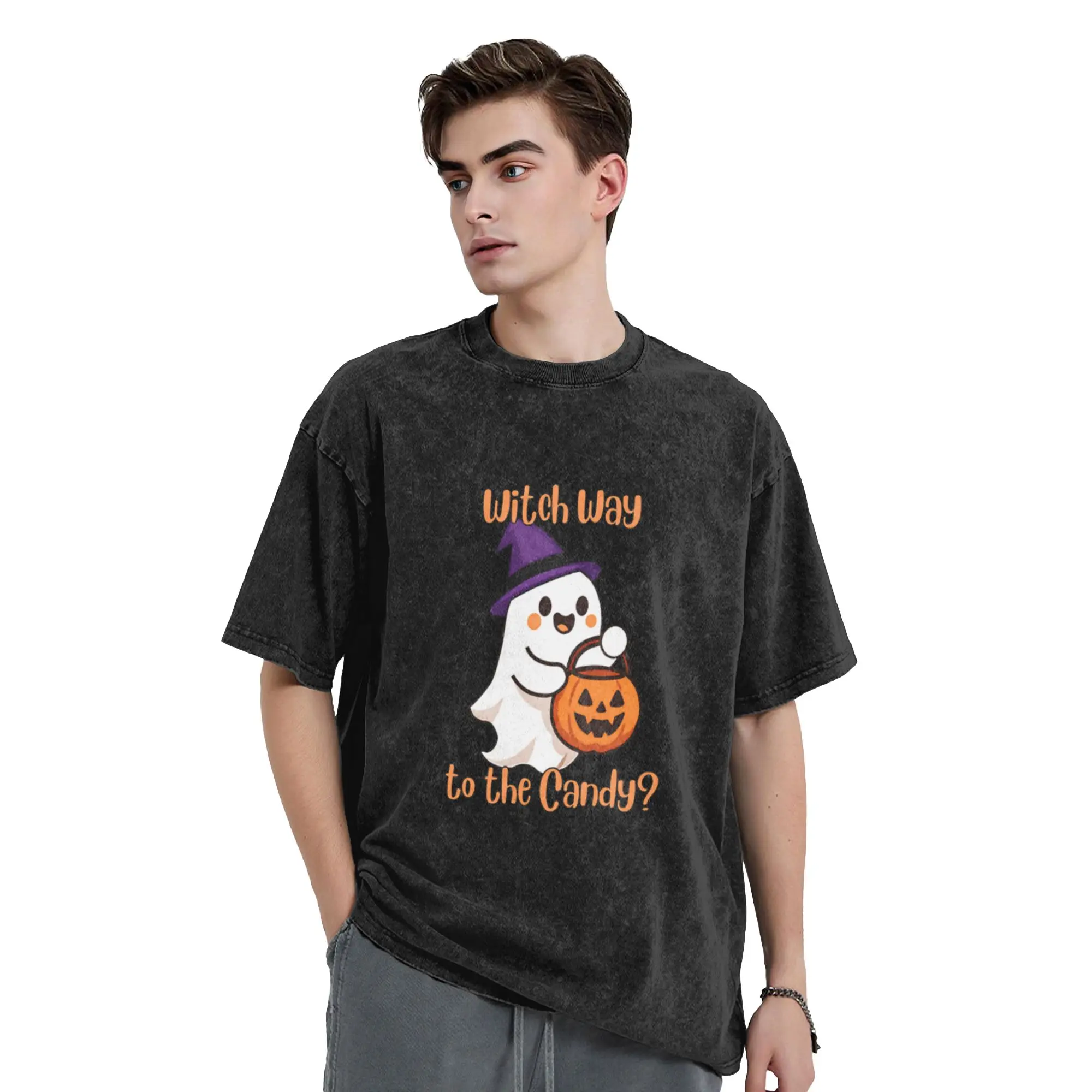 Witch Way to the Candy Halloween  Unique Cool A T-Shirt Oversized Short Sleeve Men's Women's Cotton Tees Tops
