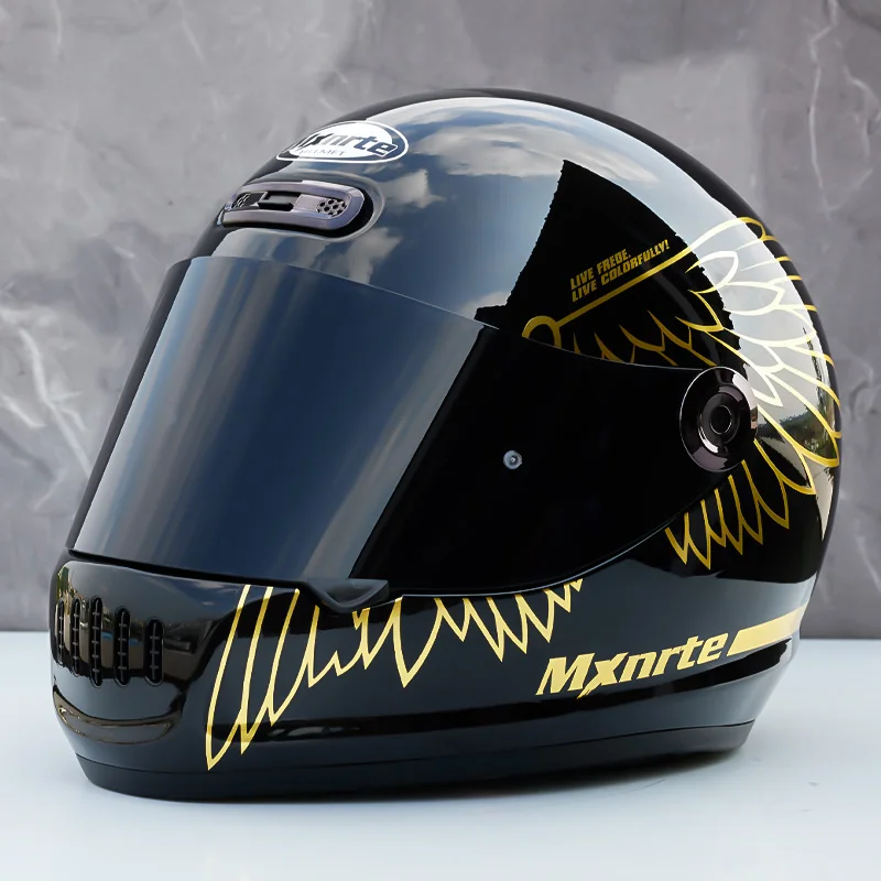 

DOT Approved Gold Wings Retro Helmet Unisex Racing Motorcycle Adult Vintage Helmet Summer Season Full Face Helmet Casque