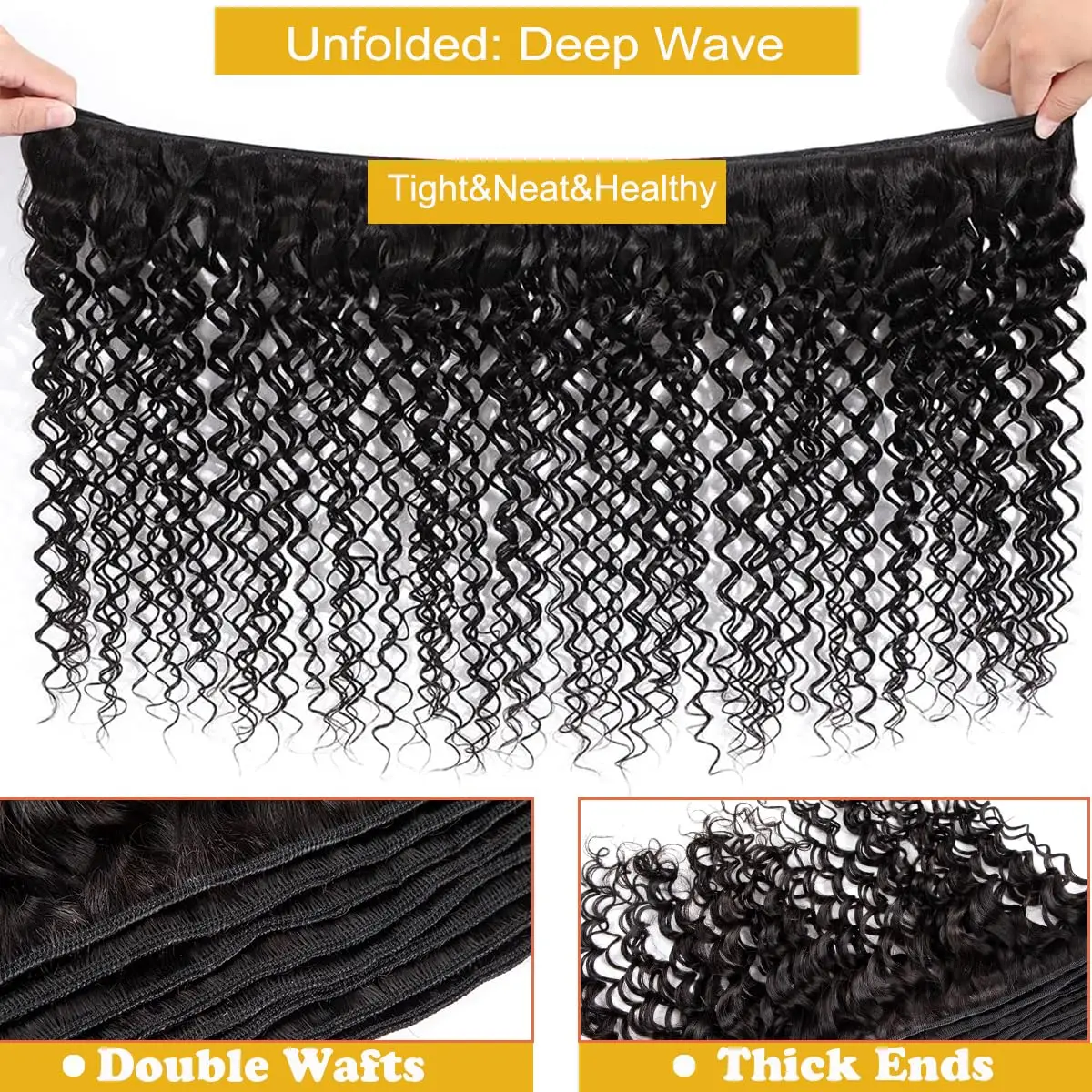 12A Deep Wave Human Hair Bundles 22 24 26 Inch Brazilian Deep Wave Curly Bundles Human Hair Weave Bundles Natural Black